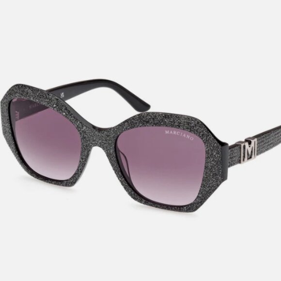 *NWOT* Marciano Sunglasses, Butterfly Frame, Black Sparkle, Purple Gradient Len - Picture 1 of 6